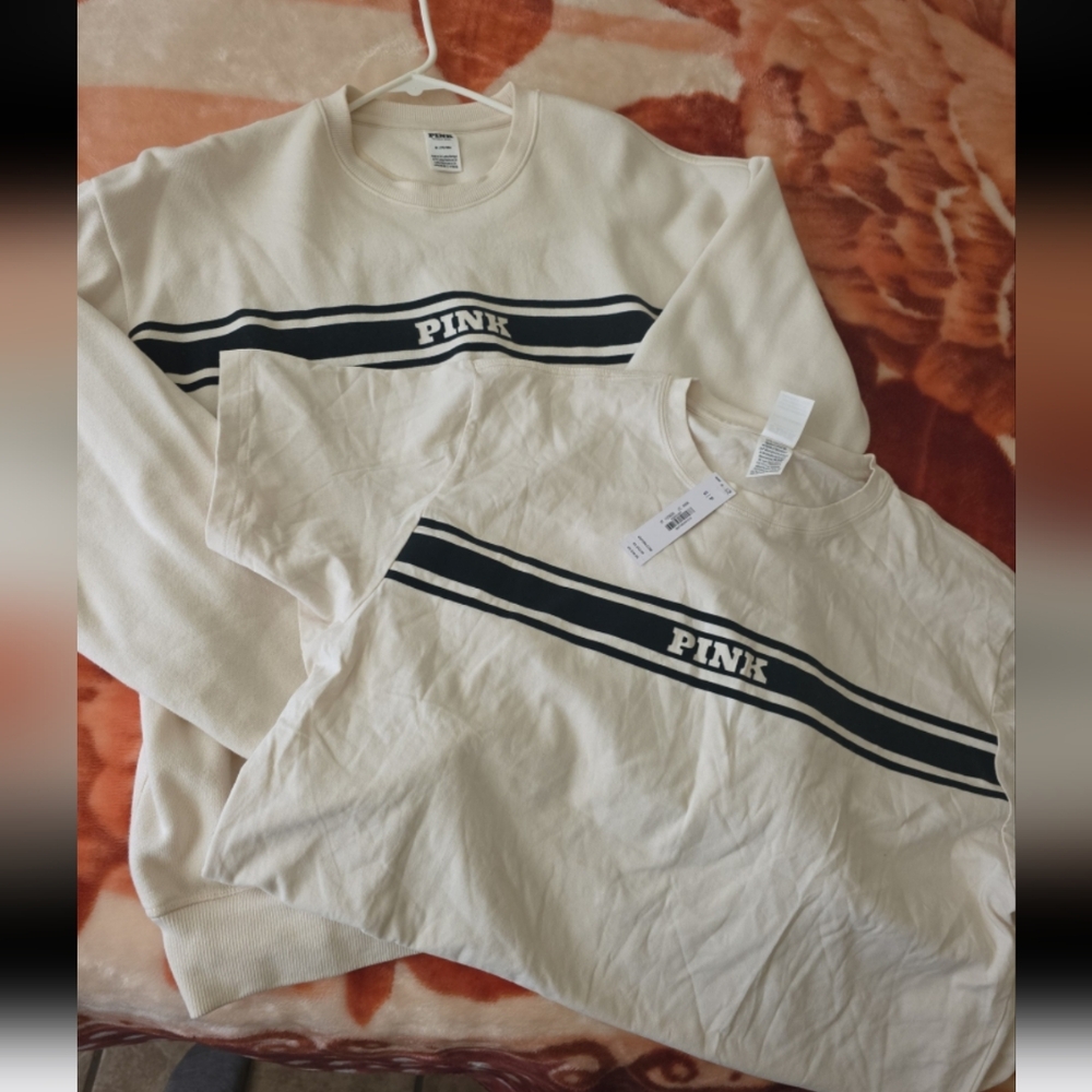 Pink Victorias Secret Bundle Sweatshirt And Cotton Tee